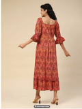 Rust Geometric Print Long Dress
