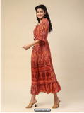 Rust Geometric Print Long Dress