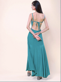 Teal Green Crepe Halter Maxi Dress
