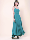 Teal Green Crepe Halter Maxi Dress