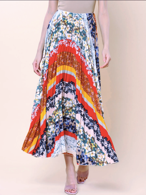 Multi-Color Floral Print Velvet Pleated Skirt – Ritu Kumar South