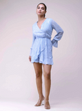 Sky Blue Ruffled Wrap Romper