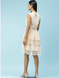Peach Short Dress With Lace Inserts