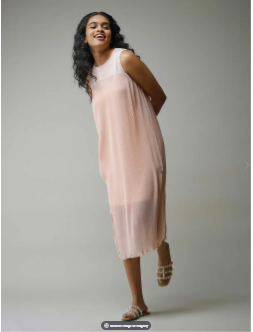 Peach Solid Midi Dress