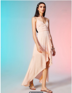 Rose Satin Ruffle Midi Dress