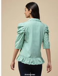 Turquoise Solid Cotton Shirt