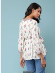 Ecru Floral Print Wrap Top