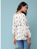 Ecru Floral Print Wrap Top