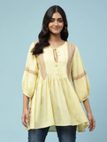 Yellow Kurti with Thread Embroidery