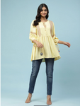 Yellow Kurti with Thread Embroidery