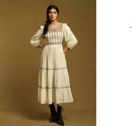 Ecru Embroidered Tiered Long Dress