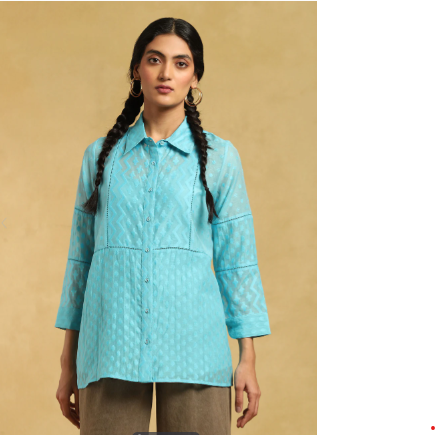 Blue Chanderi Cutwork Shirt