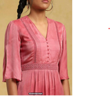 Pink Solid Long Dress With Pintuck Detail
