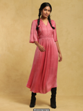 Pink Solid Long Dress With Pintuck Detail