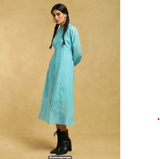 Blue Chanderi Cutwork Long Dress