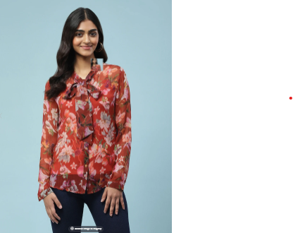 Red Floral Print Tie-Up Shirt