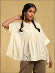 Off White Cut Work Cotton Kurti