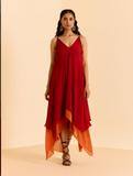 Red Cascade Solid Long Dress