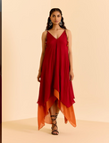 Red Cascade Solid Long Dress