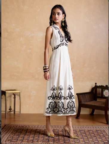 Ecru Inlay Long Dress