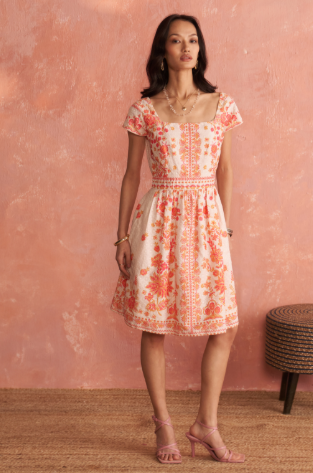 Pink Ecru Calicoo Short Dress