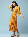 Yellow Solid Long Dress