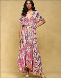 Pink Binkai Crepe Kaftan Dress