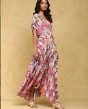 Pink Binkai Crepe Kaftan Dress