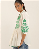 White Green Edwin Emb Short Top