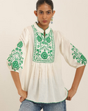 White Green Edwin Emb Short Top