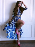 Blue Floral Printed Ruffle Dress