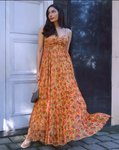 Ecru Floral Print Strappy Maxi Dress