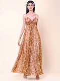 Ecru Floral Print Strappy Maxi Dress