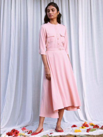 Powder Pink Versatile Shirt Dress