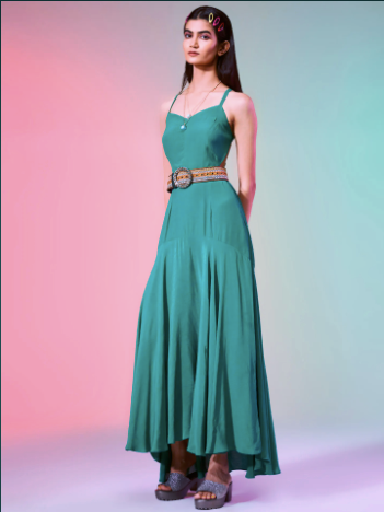 Teal Green Crepe Halter Maxi Dress