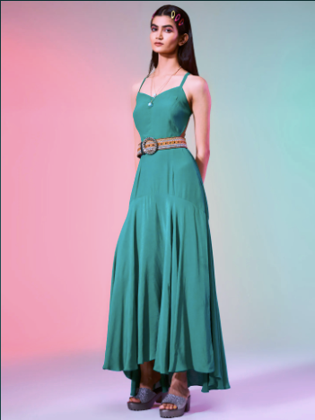 Teal Green Crepe Halter Maxi Dress – Ritu Kumar South Africa