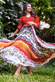 Multi-Color Floral Print Velvet Pleated Skirt