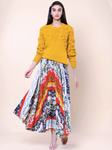 Multi-Color Floral Print Velvet Pleated Skirt
