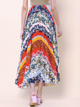 Multi-Color Floral Print Velvet Pleated Skirt