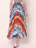 Multi-Color Floral Print Velvet Pleated Skirt