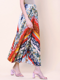 Multi-Color Floral Print Velvet Pleated Skirt