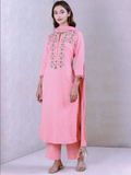Pink Embroidered Suit Set