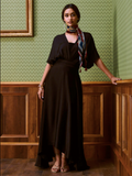 Black Satin Dress with Printed Scarf