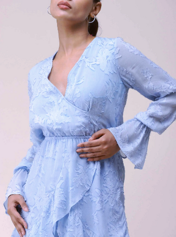 Sky Blue Ruffled Wrap Romper