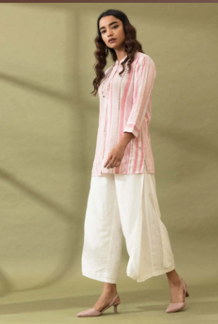 Pink Striped Cotton Kurti