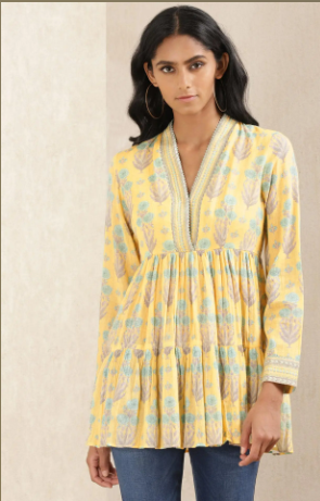 Yellow Floral Print Kurti