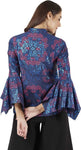 Casual Bell Sleeve Printed Women Blue Top