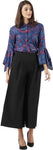 Casual Bell Sleeve Printed Women Blue Top